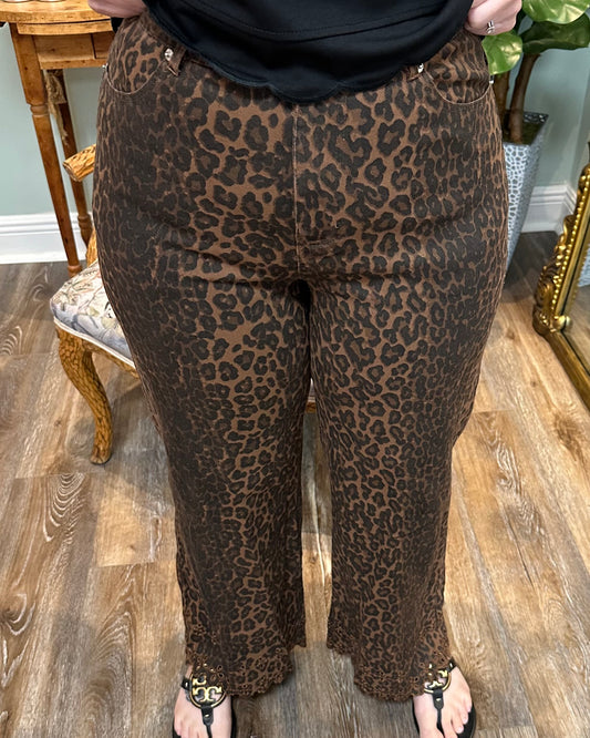 Leopard Print Pant with Eyelet Hem