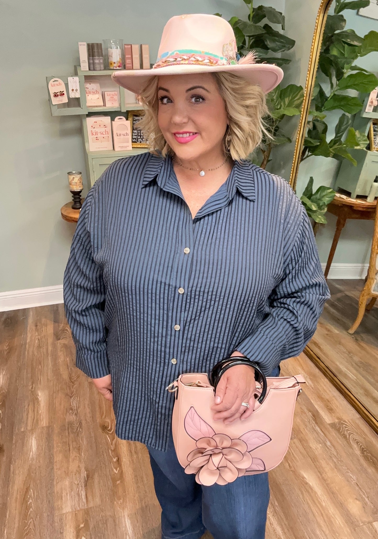 Indigo Long Sleeve Stripe Button Up
