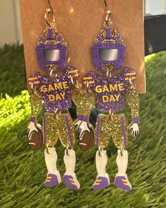 Acrylic Glitter Football Player Earrings