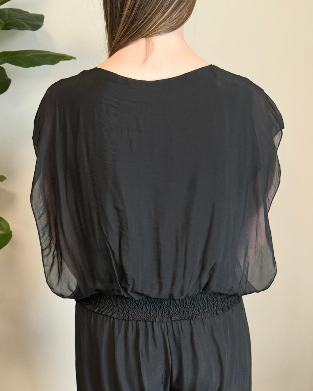 Elastic Waist Line Silk Top