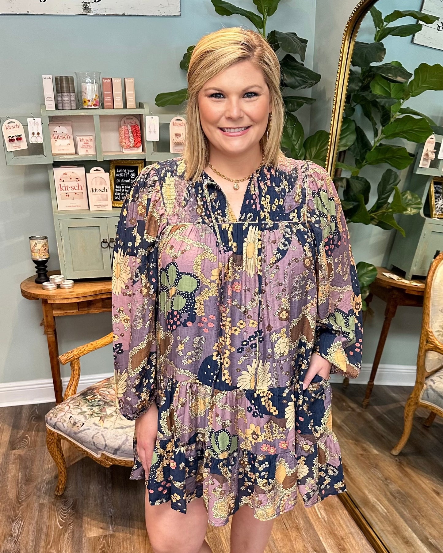 Navy and Purple Floral Dress