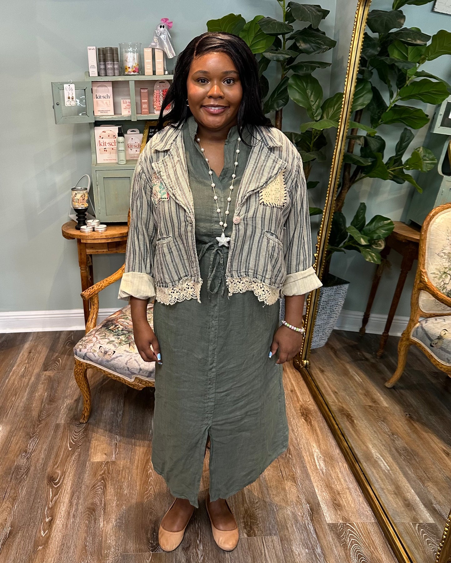 Cinched Waist Linen Dress with Pockets