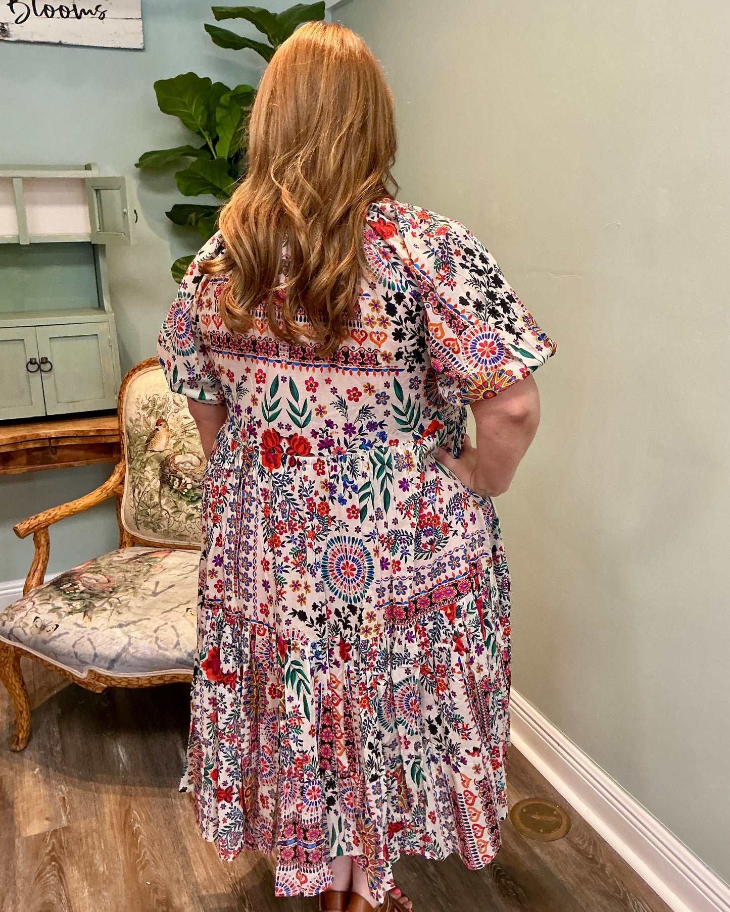 Multi Color Floral Print Button Up Dress