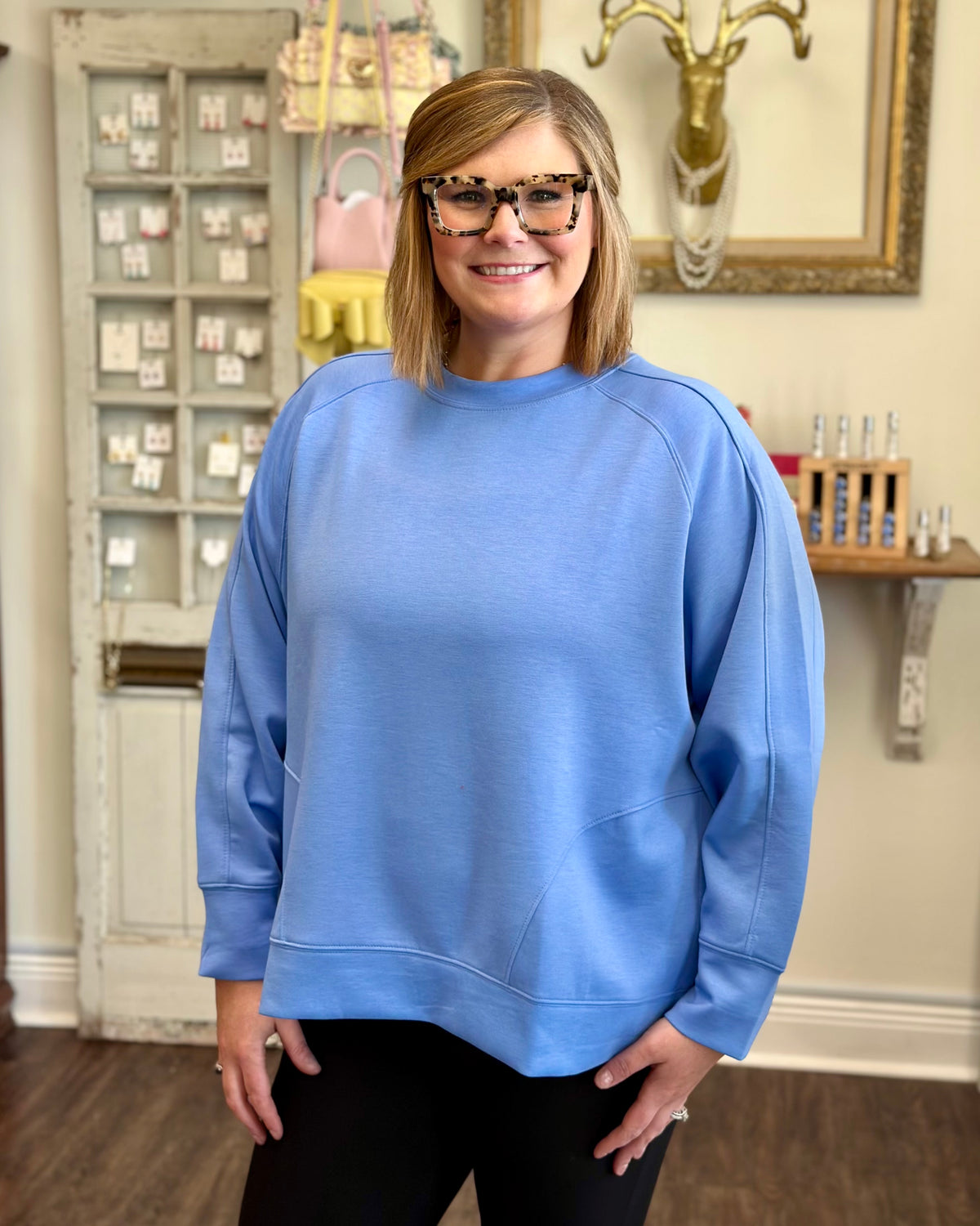 Round Neck Pullover with Side Slits