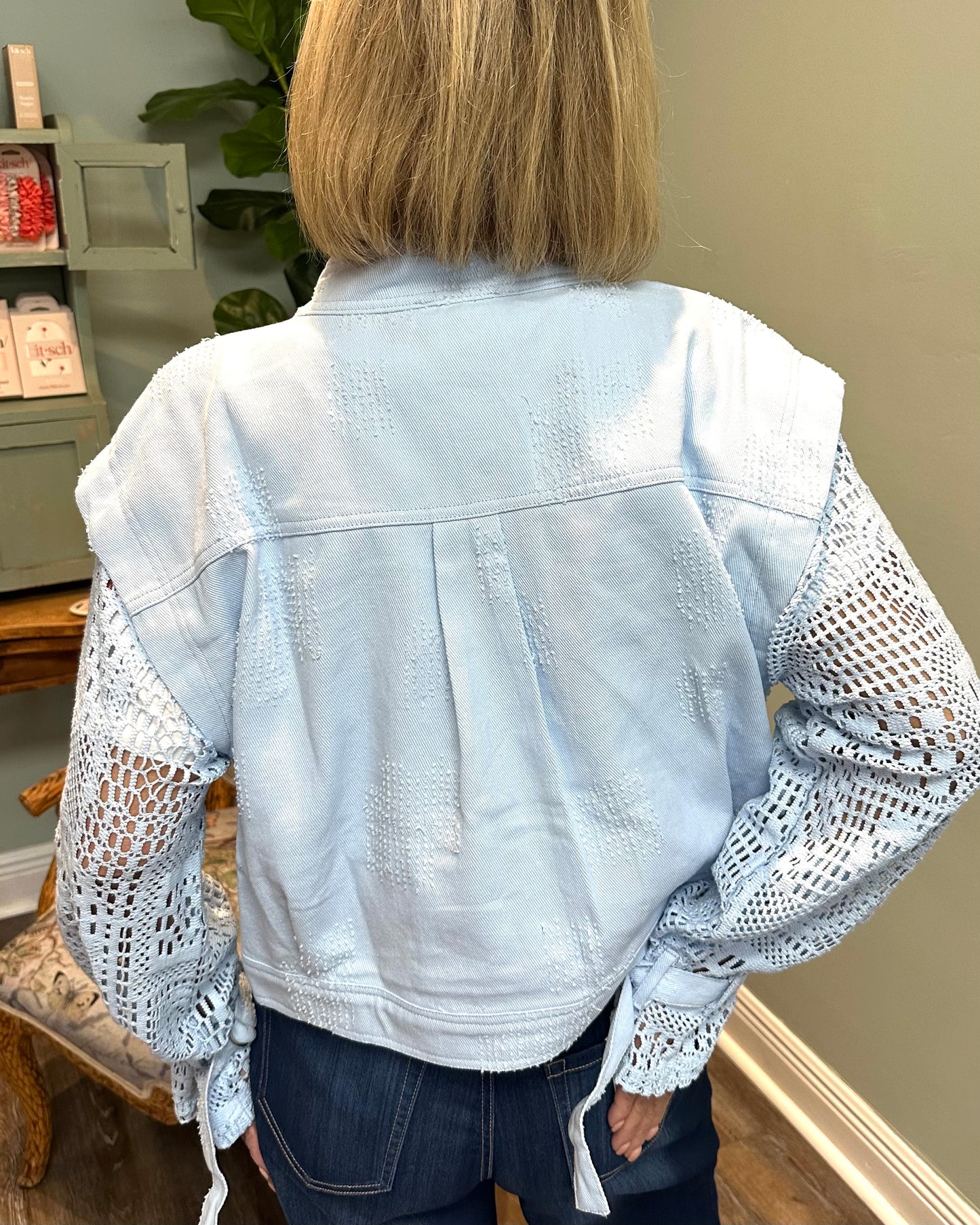 Blue Crochet Sleeve Utility Jacket