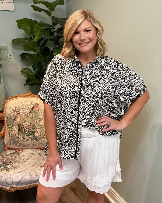 Black & White Print Dolman Top