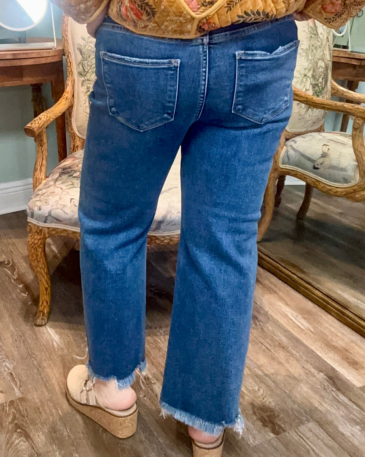 Risen Mid Rise Frayed Hem Straight Jean