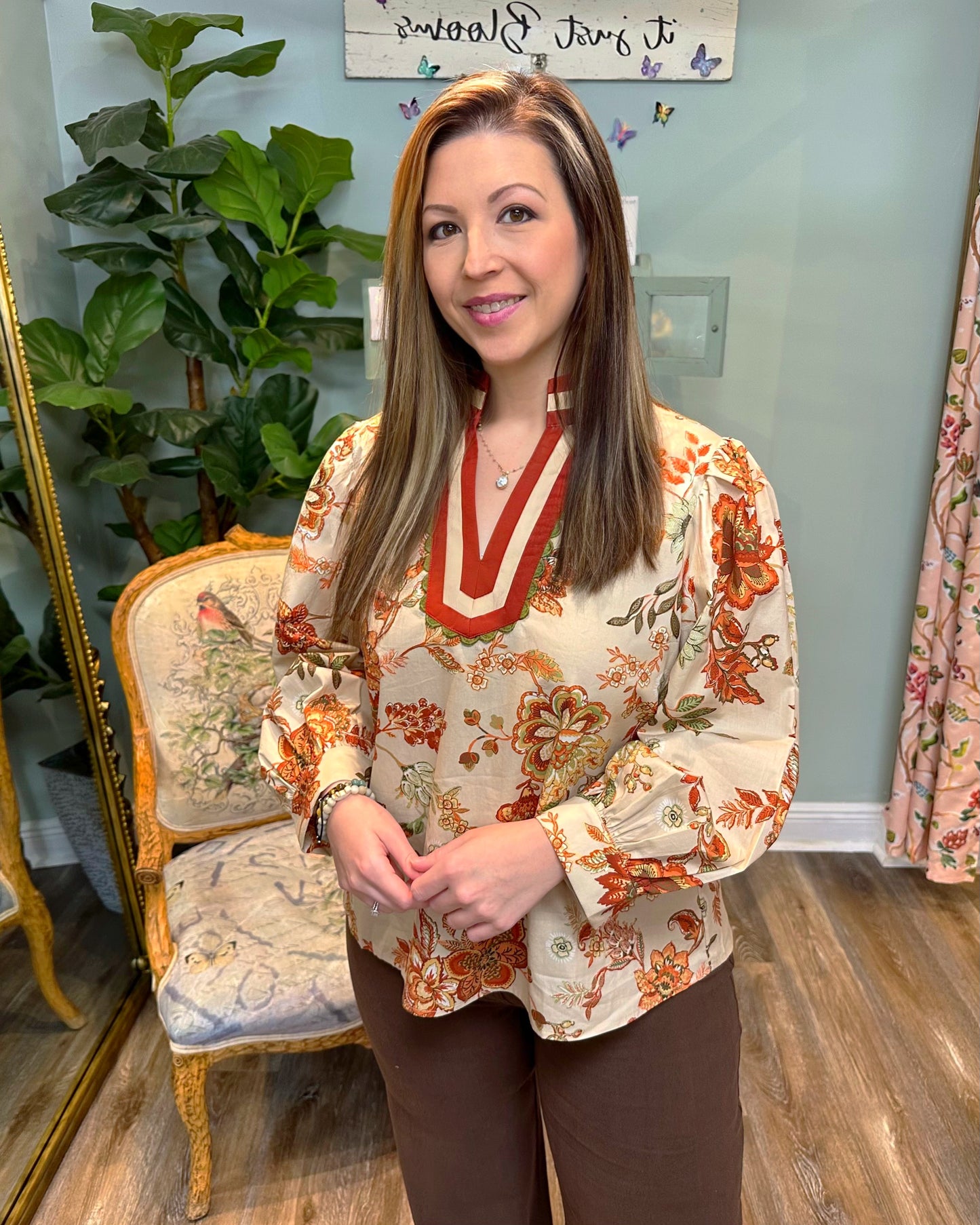 Fall Floral LS V-neck