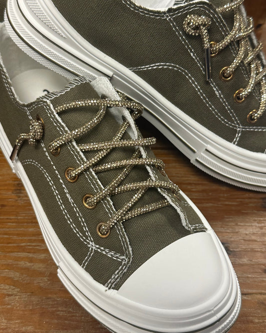Olive "Kyla" Sneaker with Rhinestone Laces