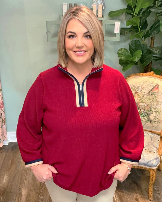 Dark Burgundy Half Zip Top