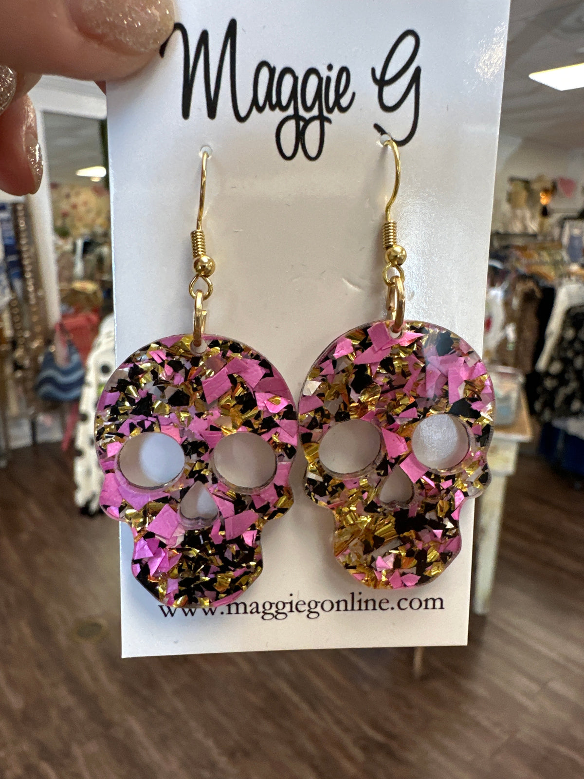 Pink Glitter Skull Earrings