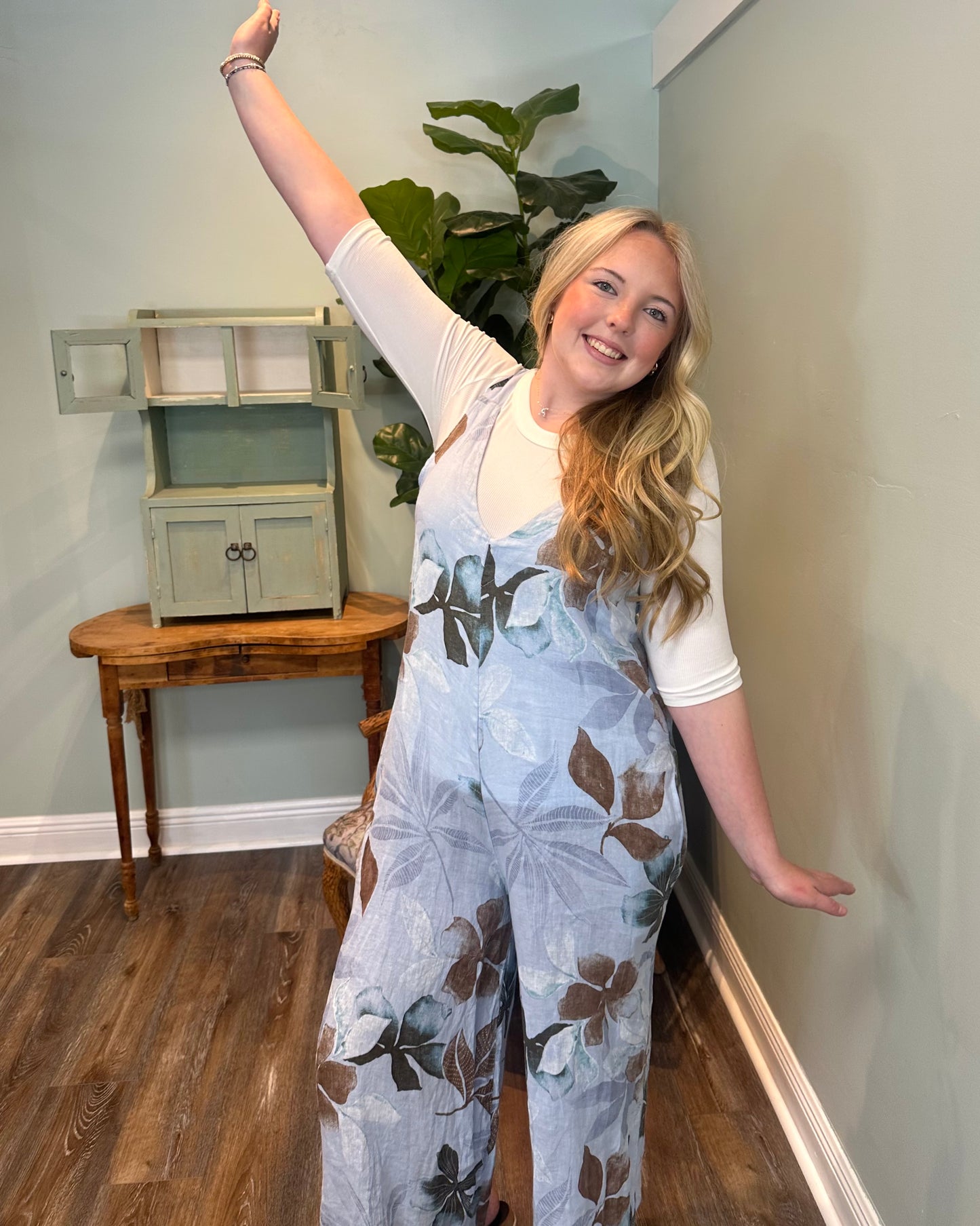 Floral Print Linen Romper