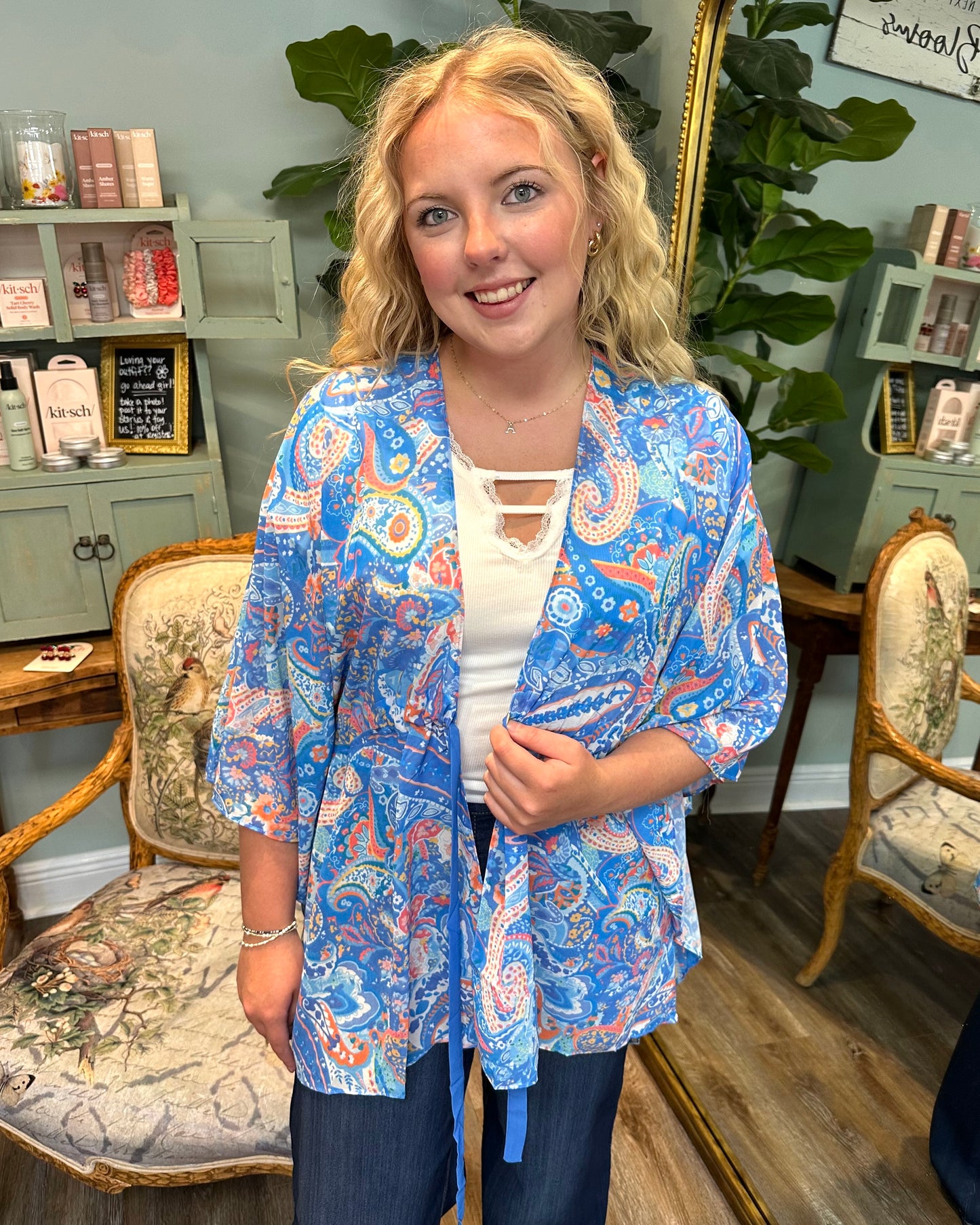 Paisley Print Blue Mix Kimono
