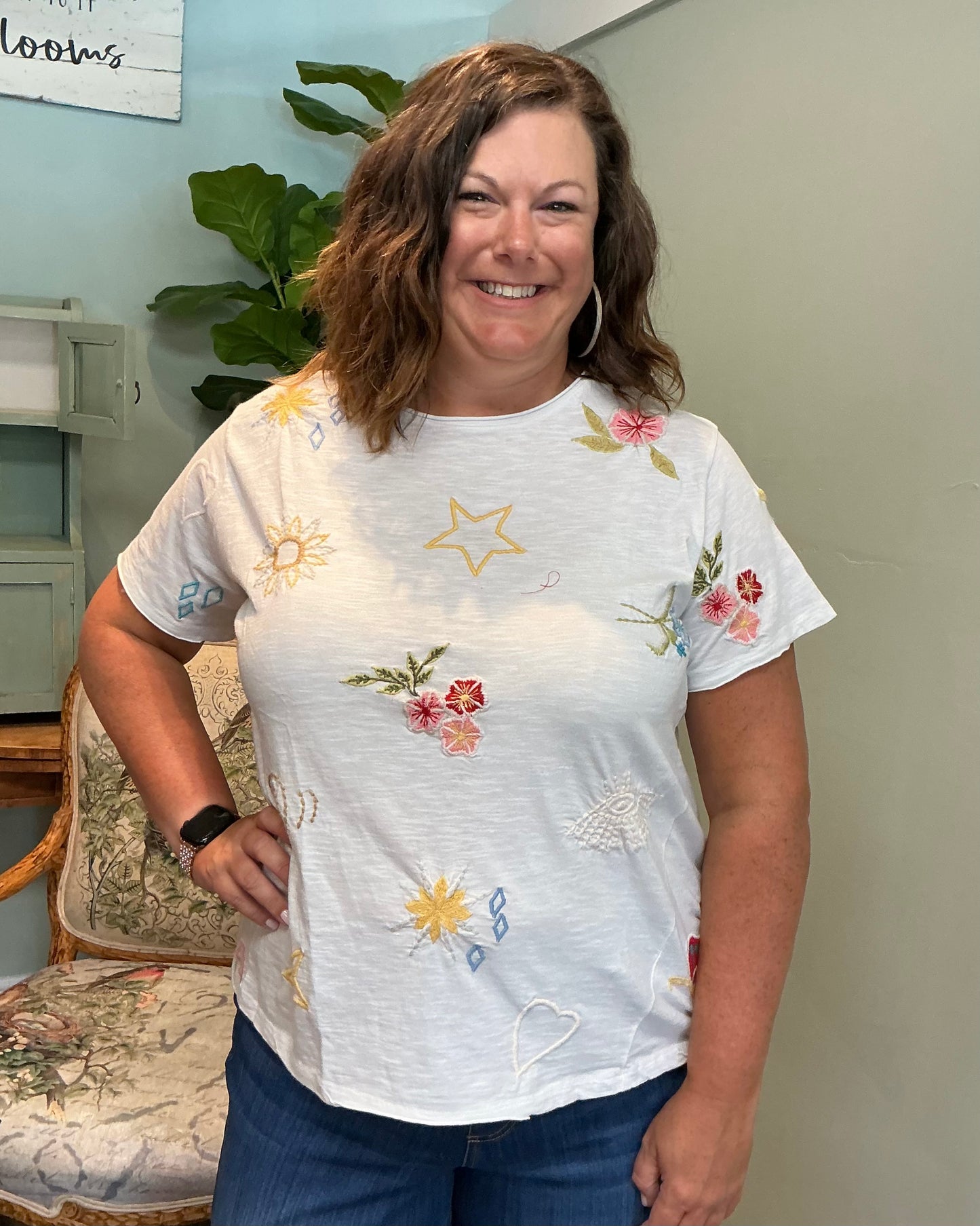 Multi Embroidered Detail Top - Cream