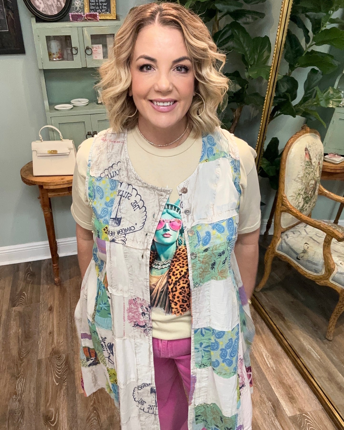 Printed Patchwork Hi-low Flowy Kimono