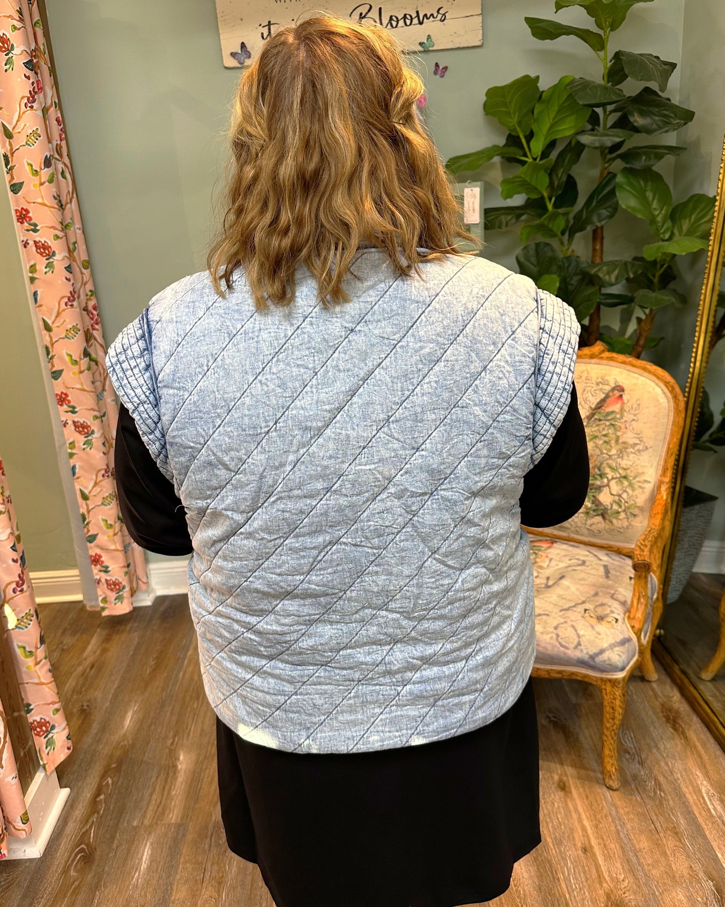 Quilted Washed Chambray Vest