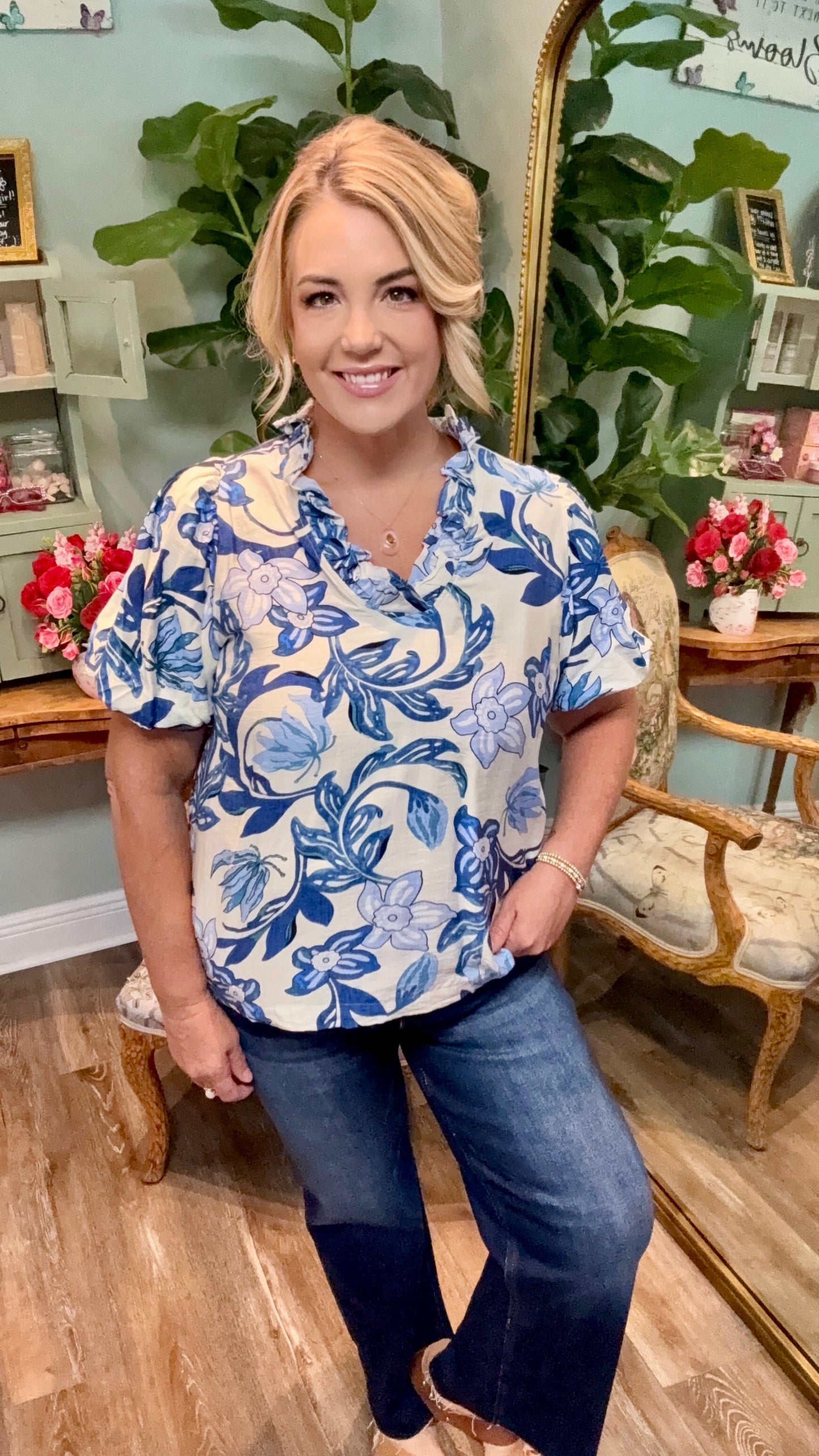 Blue Floral Blouse