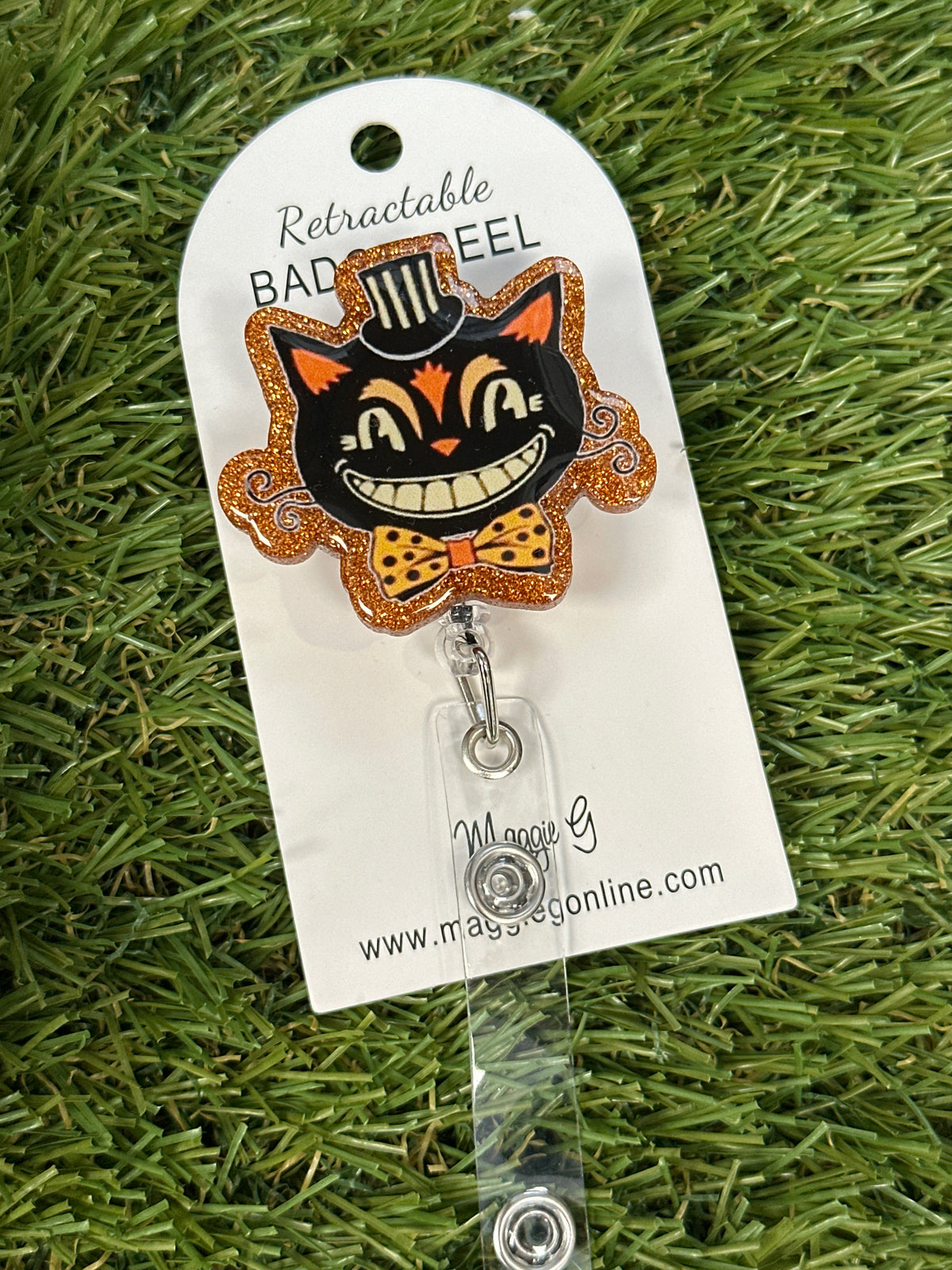 Vintage Black Cat Badge Reel