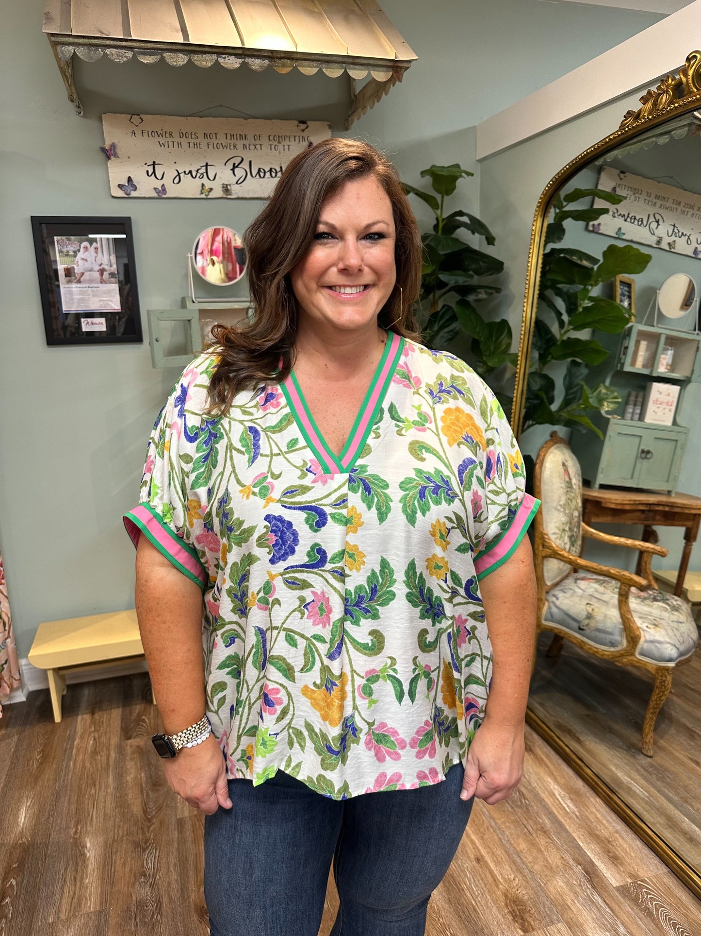Multi Color Floral Dolman Top