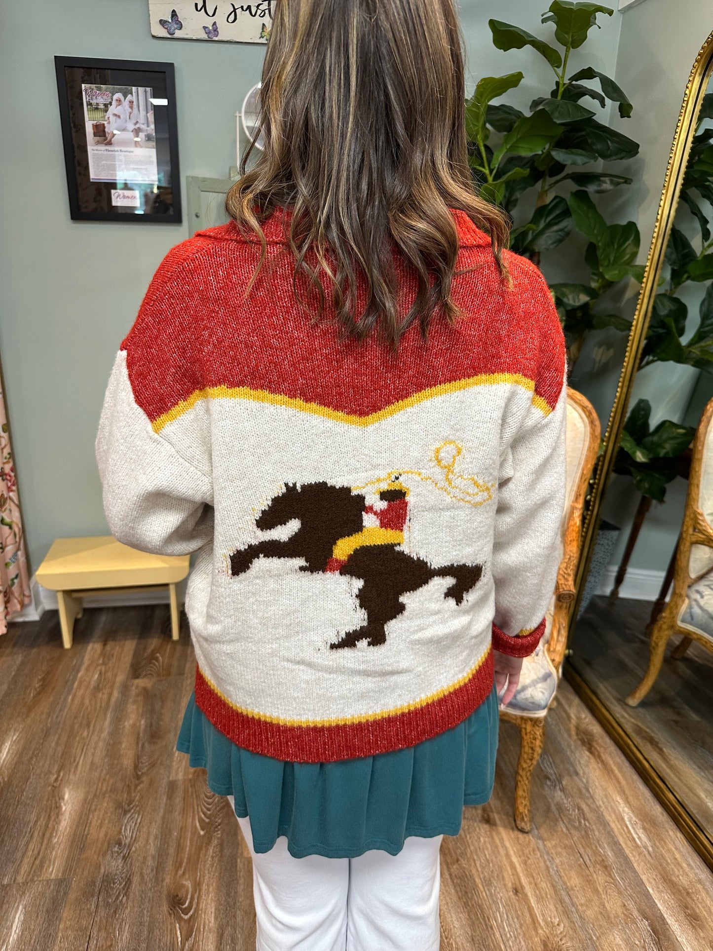 Oatmeal and Red Horse Cardigan