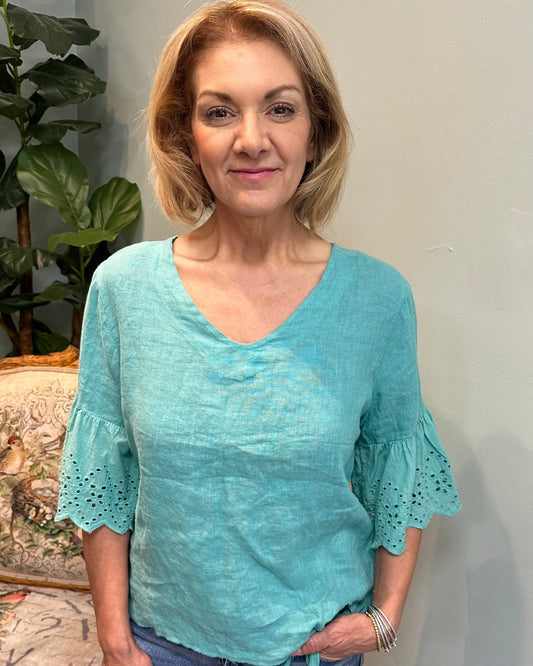 Eyelet Ruffle Sleeve Top