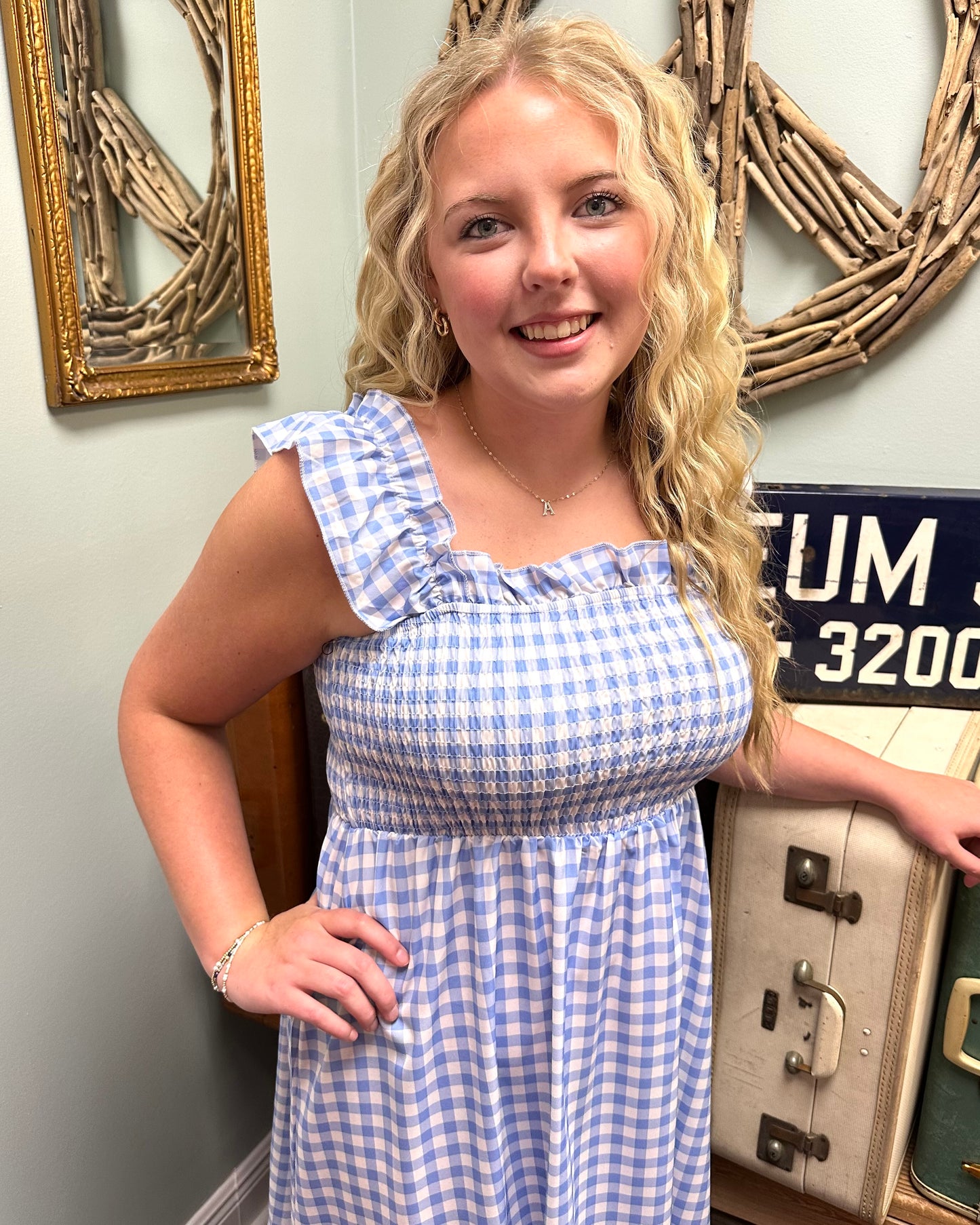 Plaid Maxi Dress - Blue