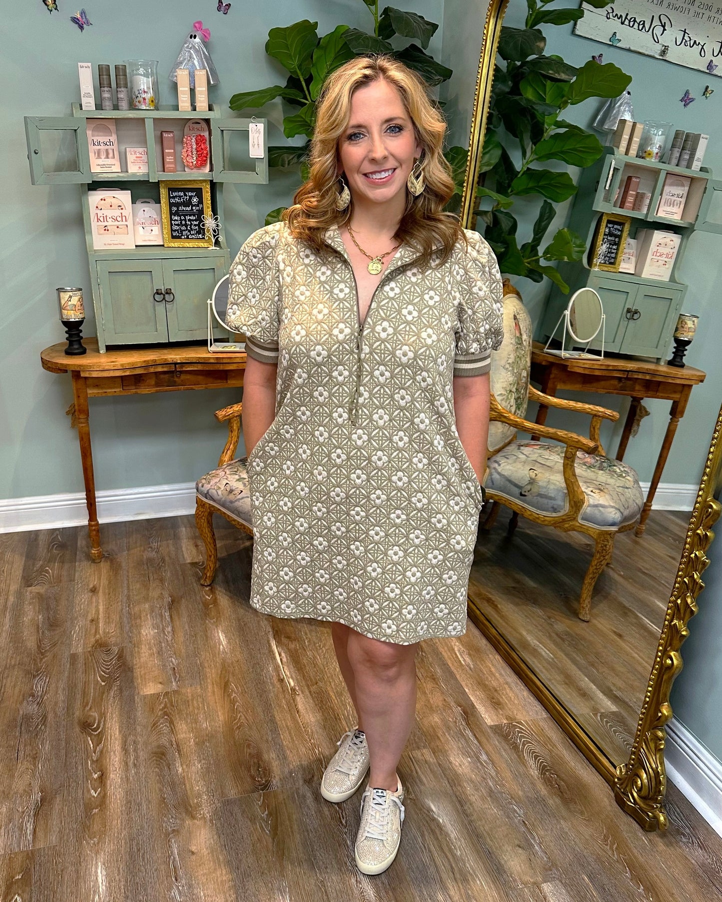 Textured Jacquard Print Dress