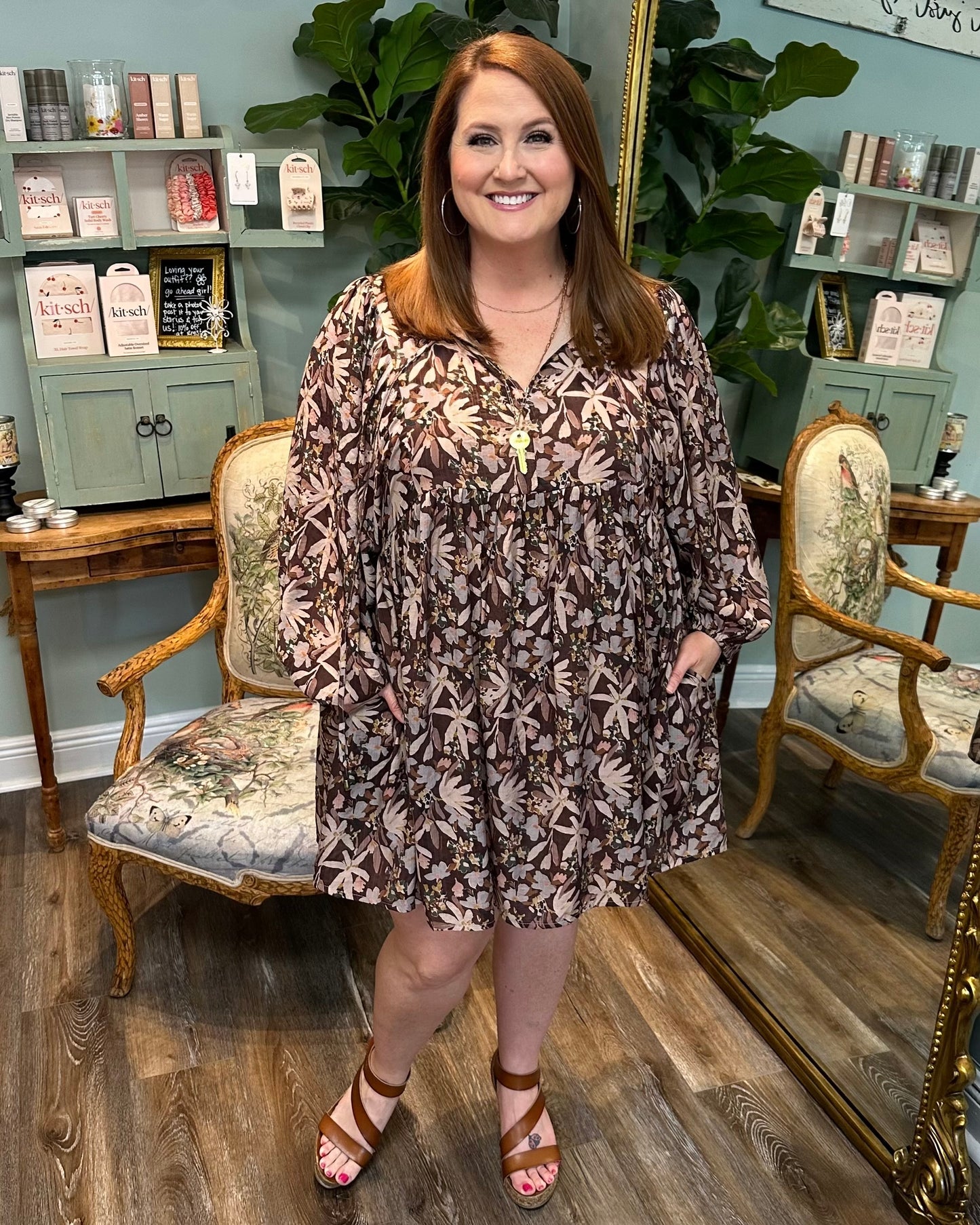 Chocolate Tiered Floral Dress