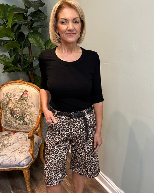 Leopard Print Mid Bermuda Shorts