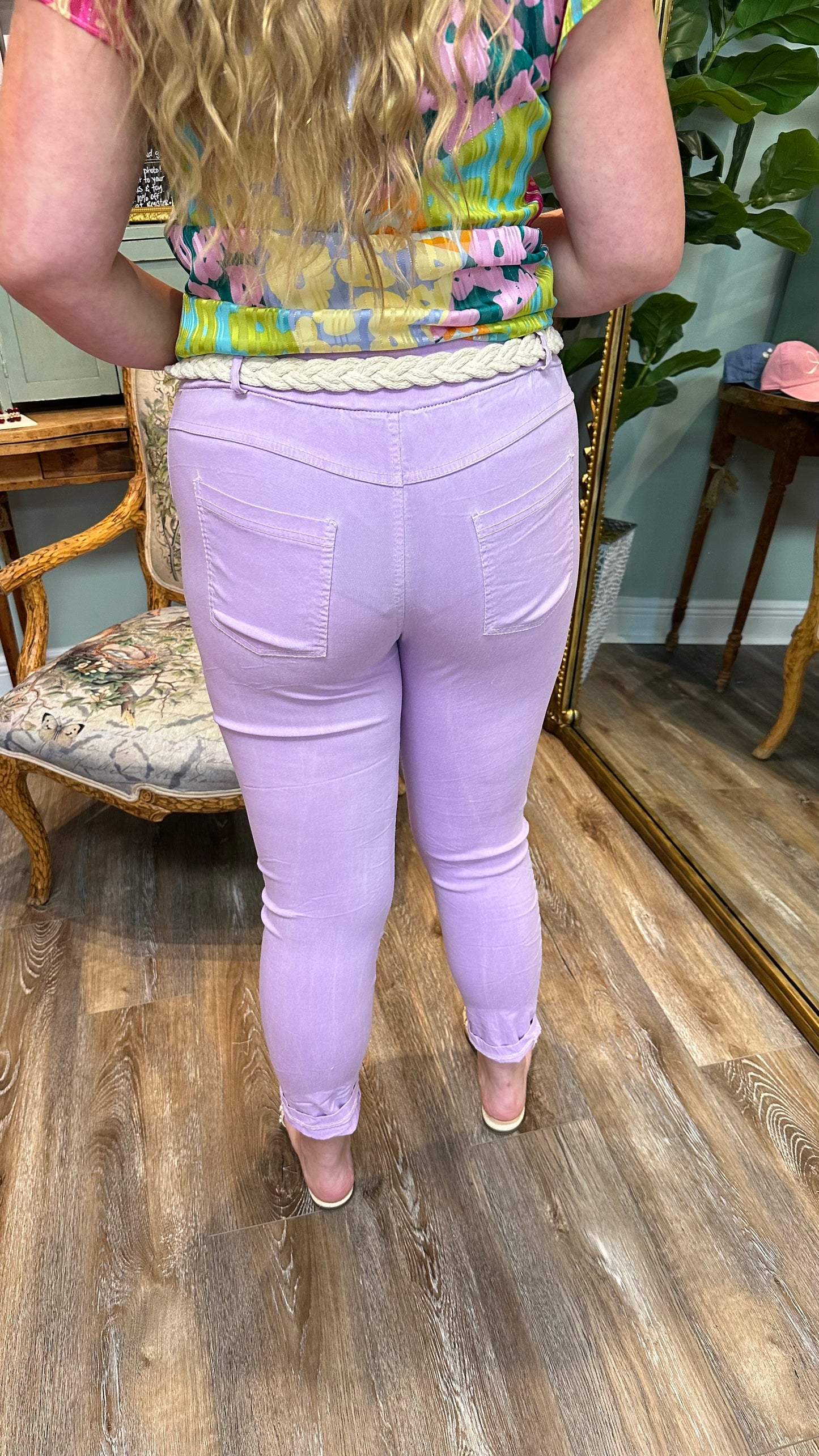 Purple Rope Belted Jeggings