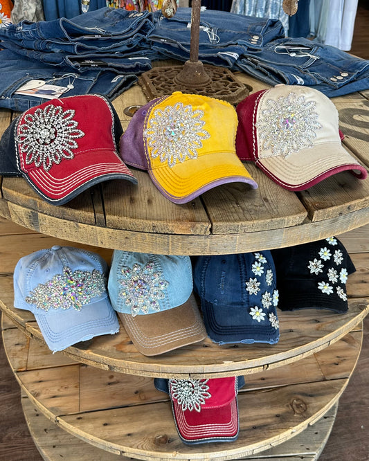 Bedazzled Leather Strap Cap