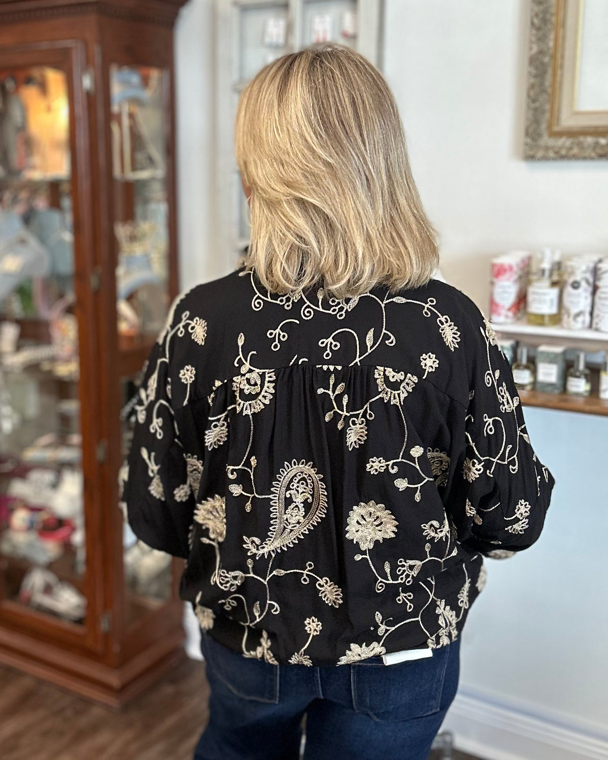 Black Raglan Jacket with Gold Embroidery