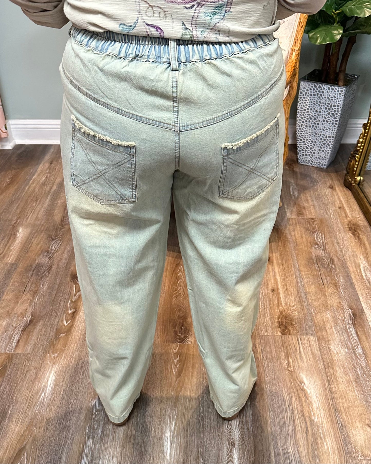 Vintage Blue Peace Flower Jeans