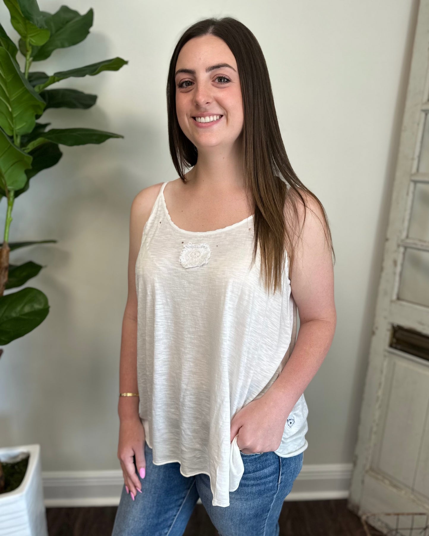 Cream Distressed Cami
