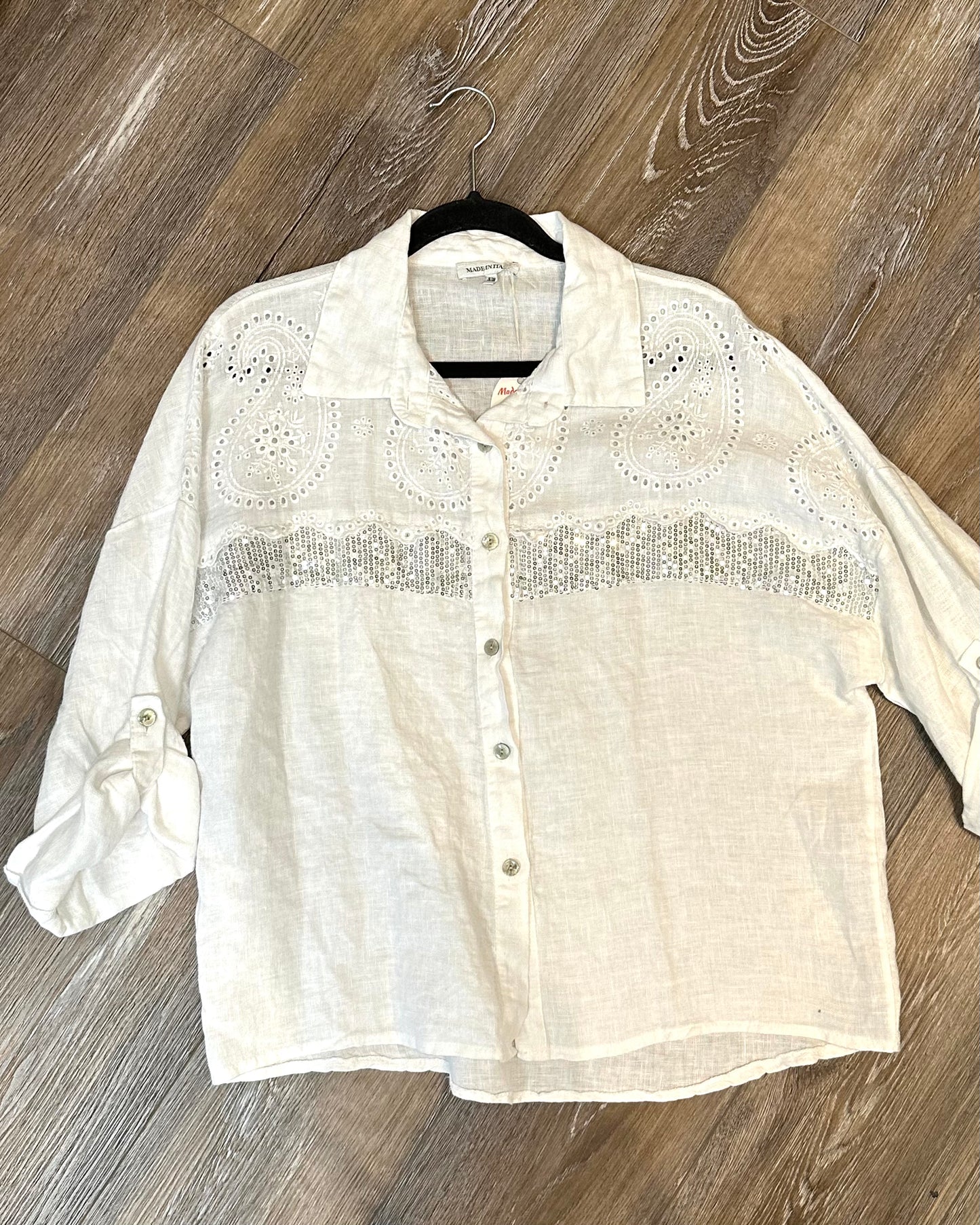White Eyelet Sequin Detail Top