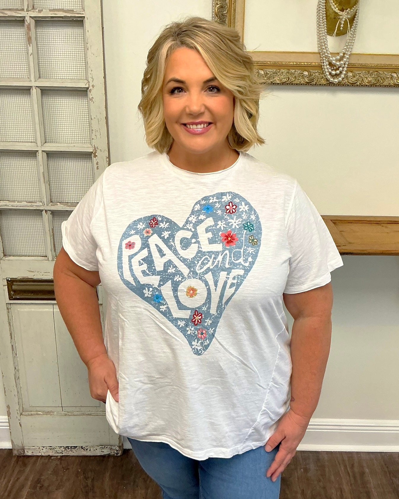 Embroidered Flowers LOVE Tee