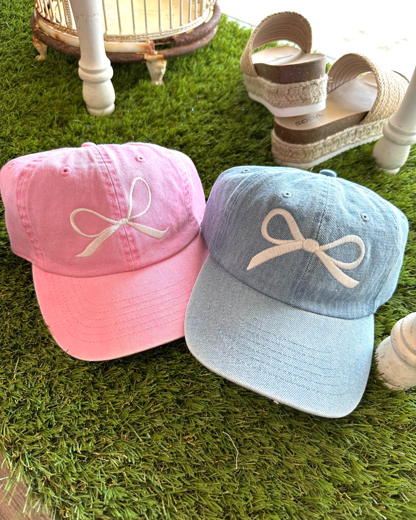 Bow Embroidered Cotton Cap
