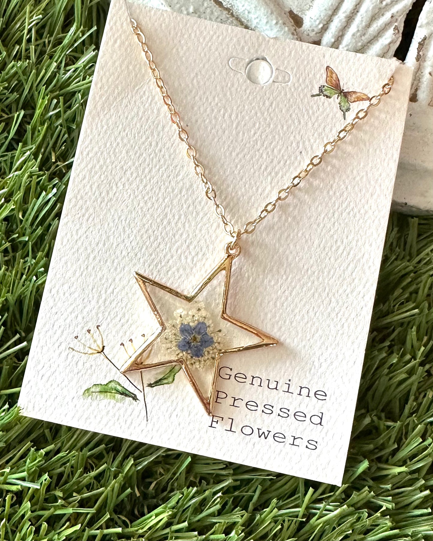 Blue Flower Star Necklace
