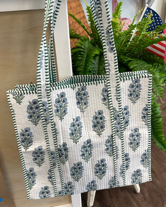 White and Blue Floral Tote