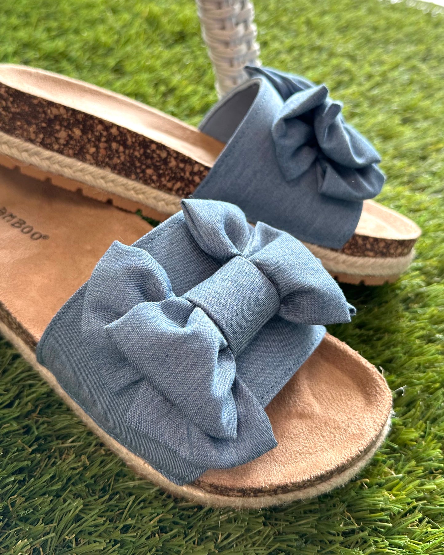 Blue Bow Cork Sandal