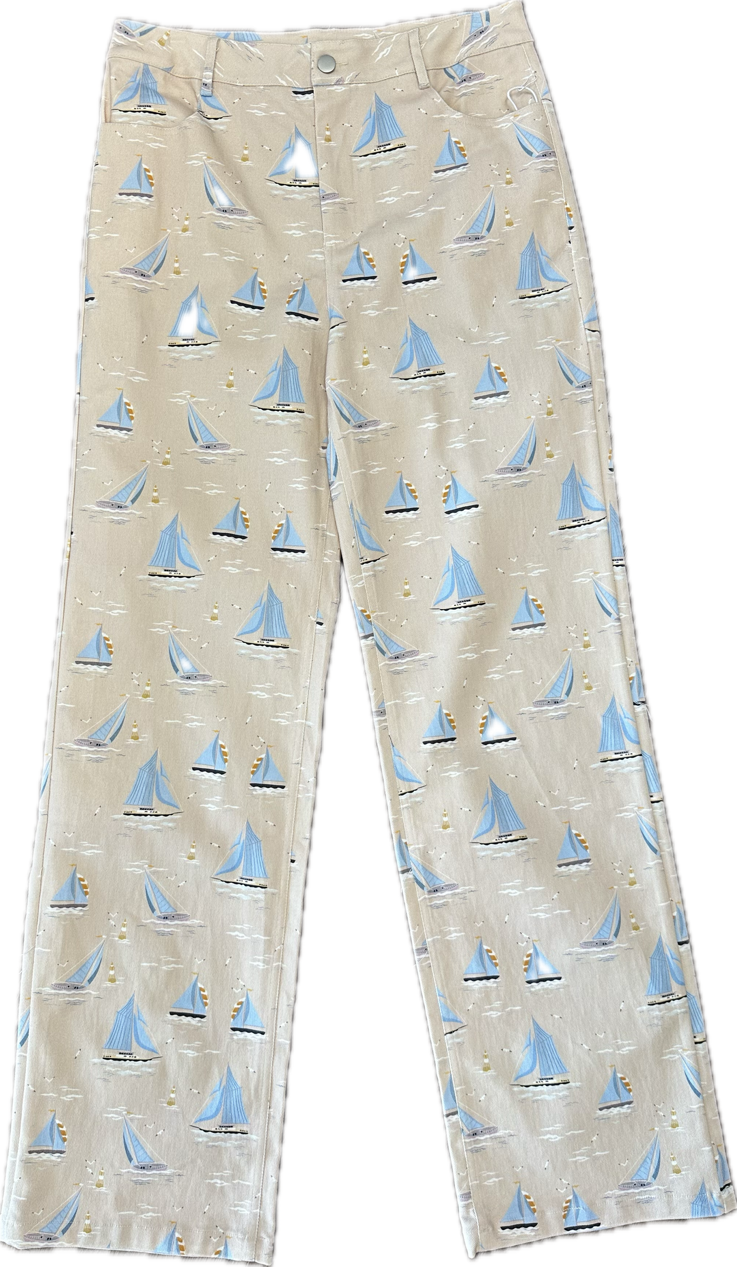 Sailboat Print Cotton Trouser Pants