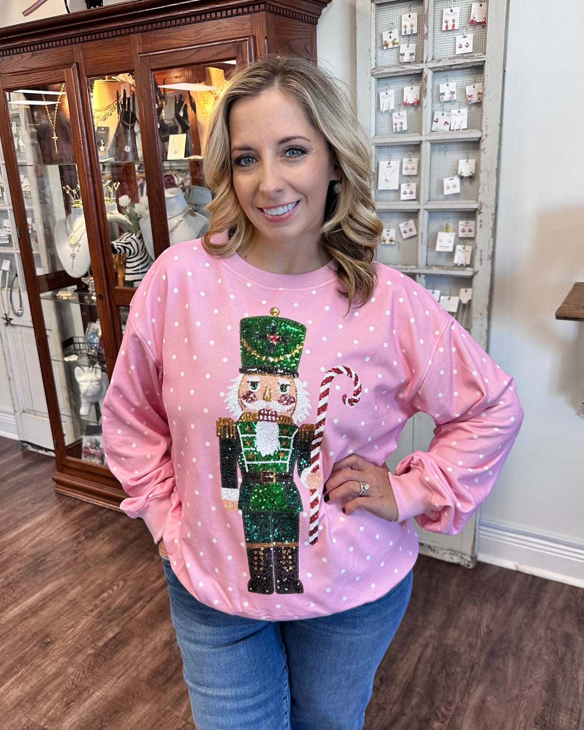 Pink Polka Dot Sequined Nutcracker Sweatshirt
