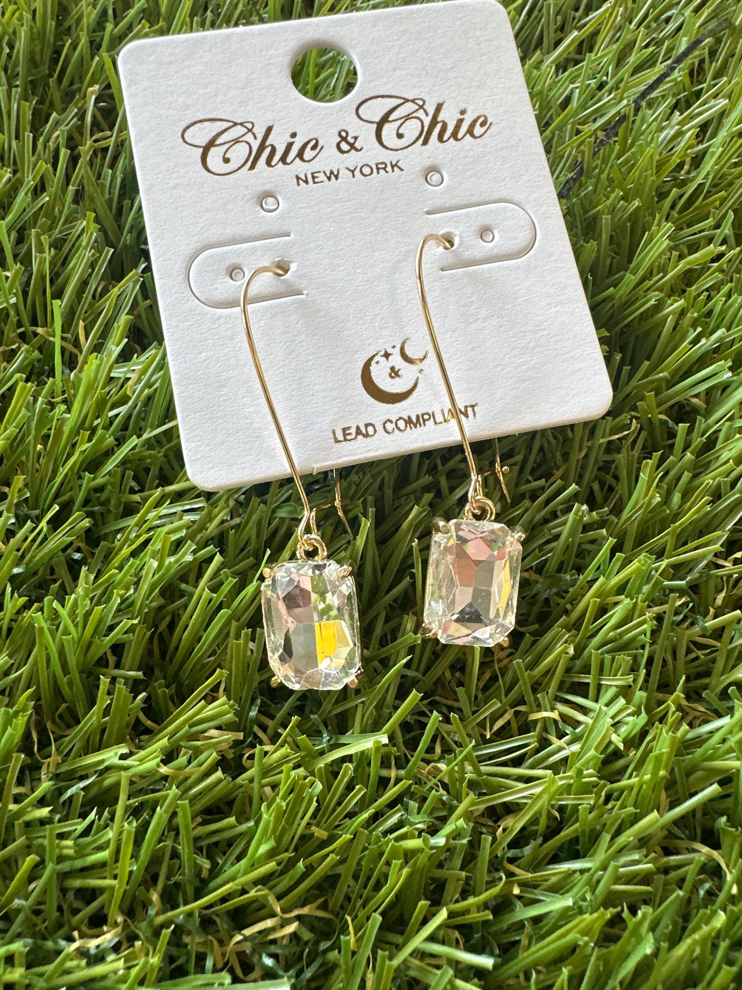 Small Emerald Shaped Stone Dangle Earrings