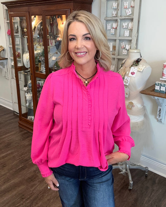 Hot Pink Pleated Blouse