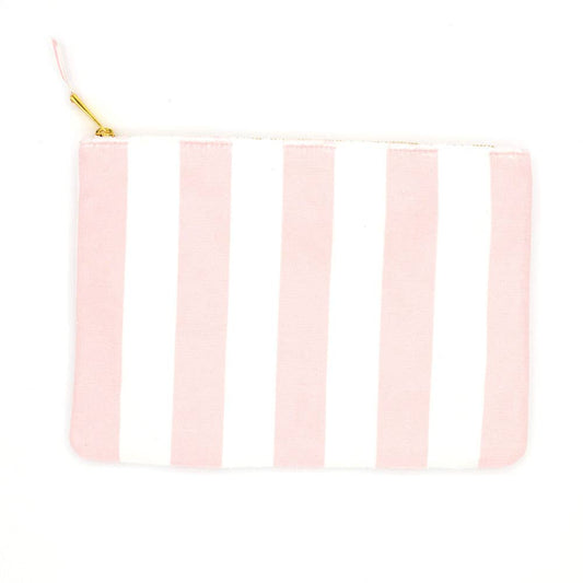 Pink Stripe Terry Flat Pouch - Large