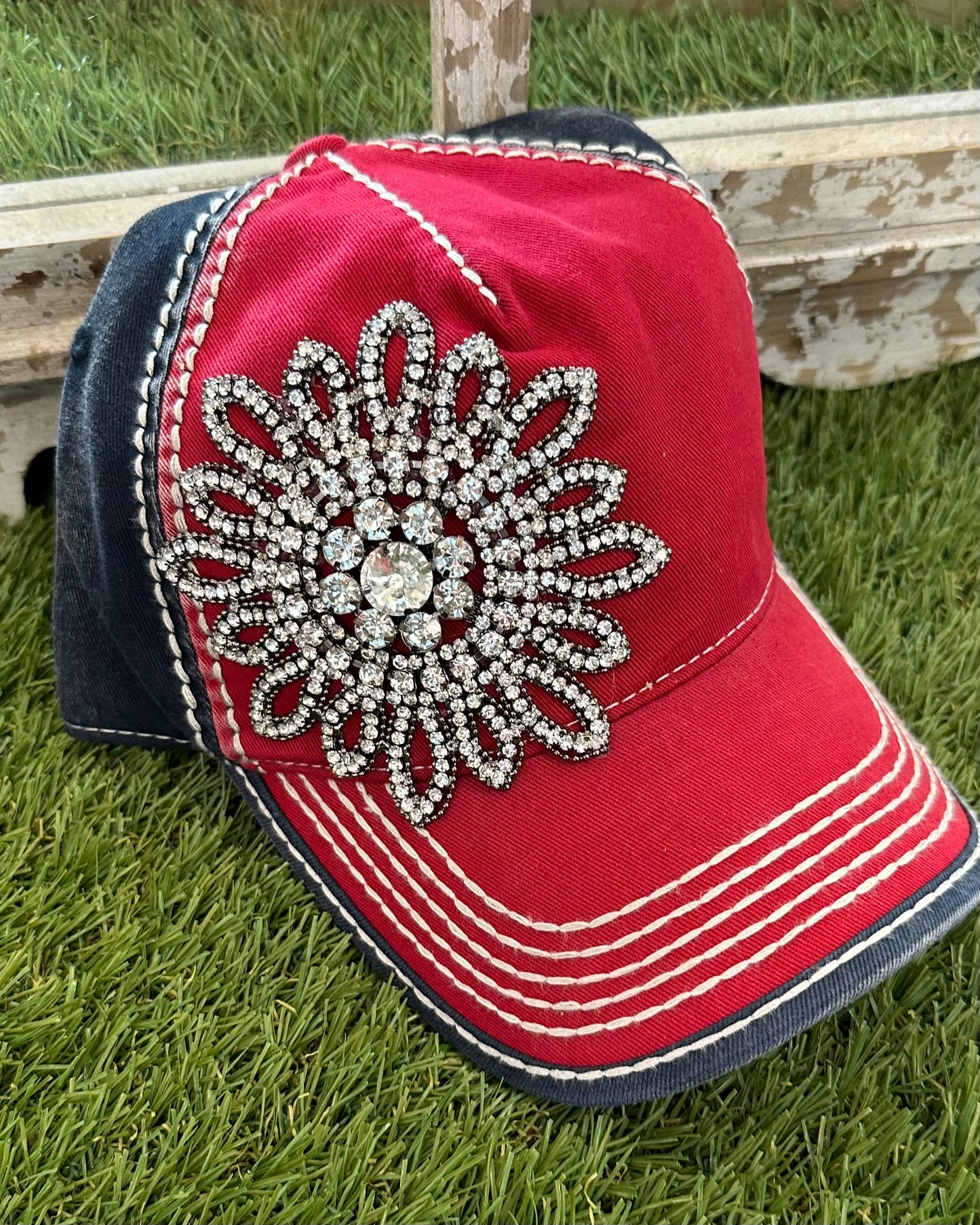 Bedazzled Leather Strap Cap
