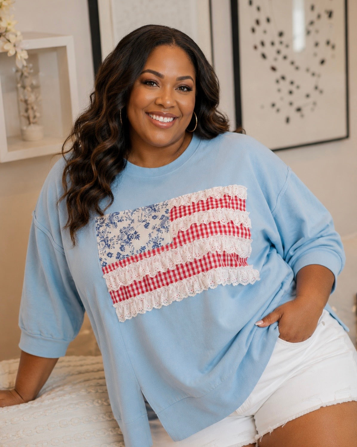 American Flag French Terry Knit Top