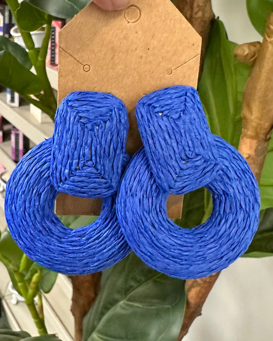Blue Raffia Earrings