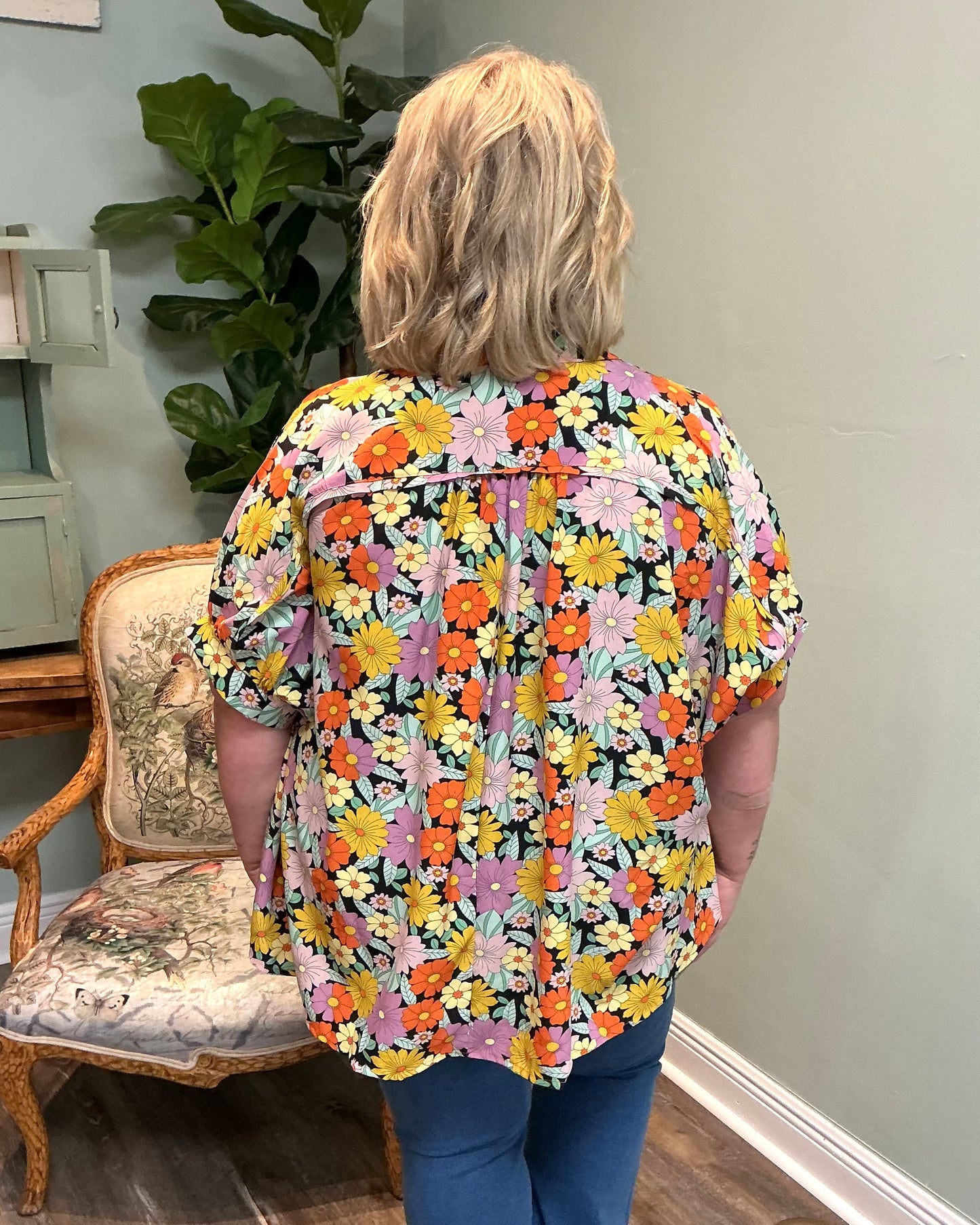 Multicolor Floral Short Sleeve Dolman Top