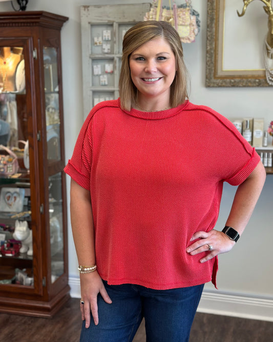 Cuff Sleeve Ribbed Top